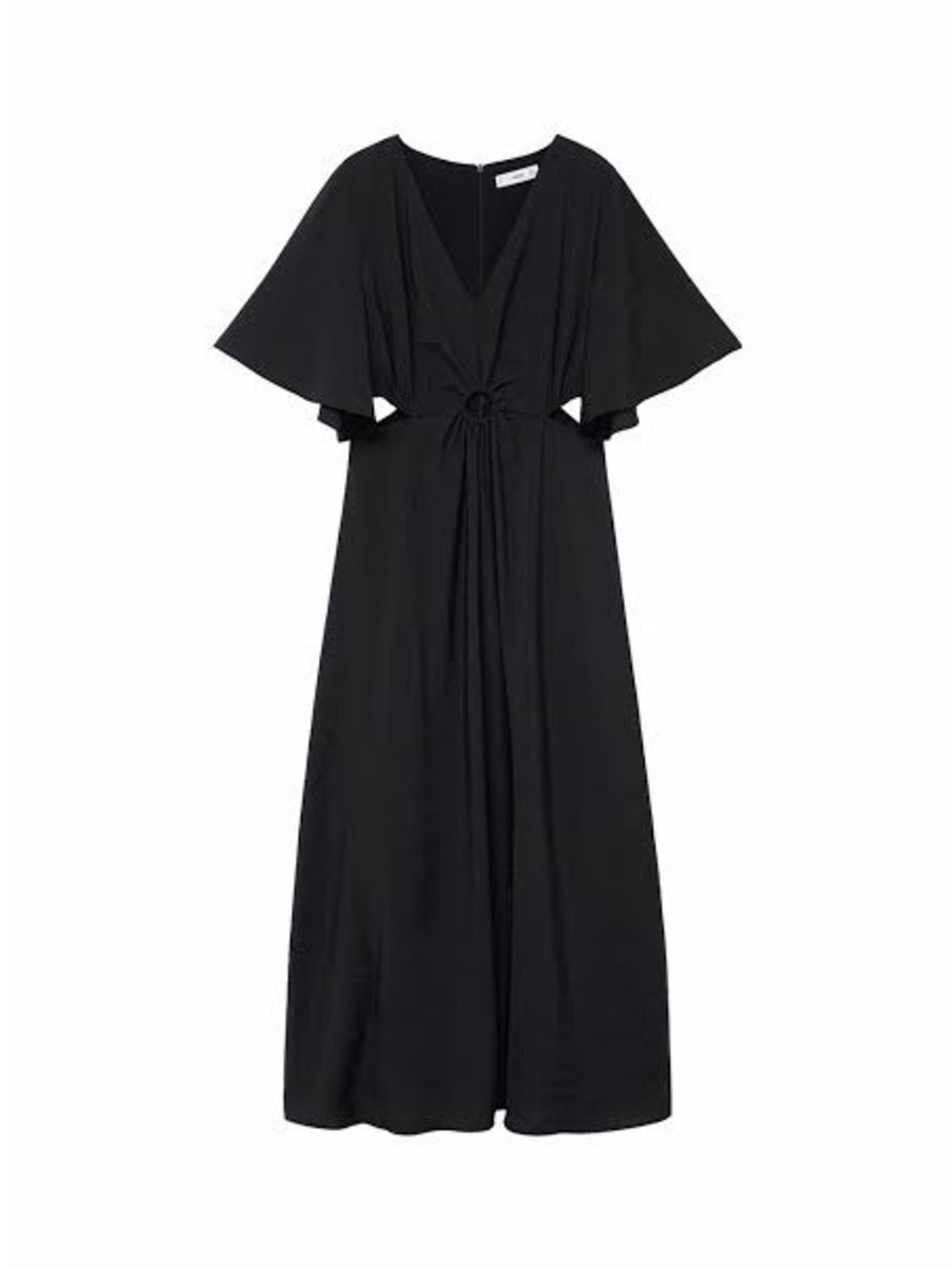 Mango Black V-Neck Maxi Dress with Ring-Tie Waist